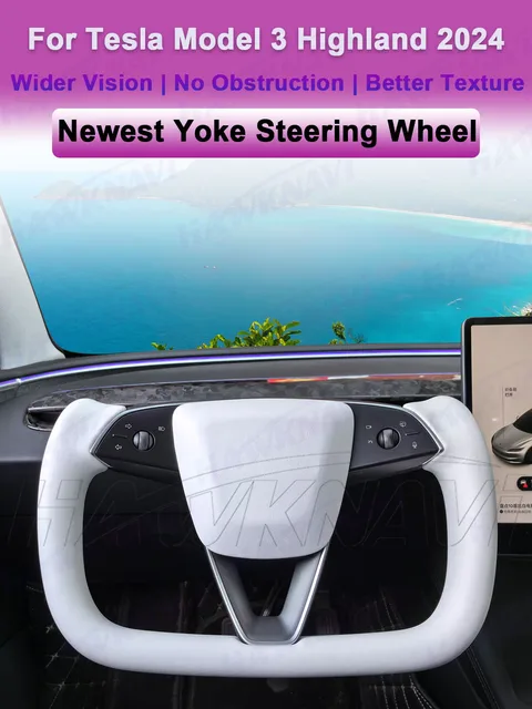 Teslaモデル3用のhawnaviヨークステアリングホイール、加熱され