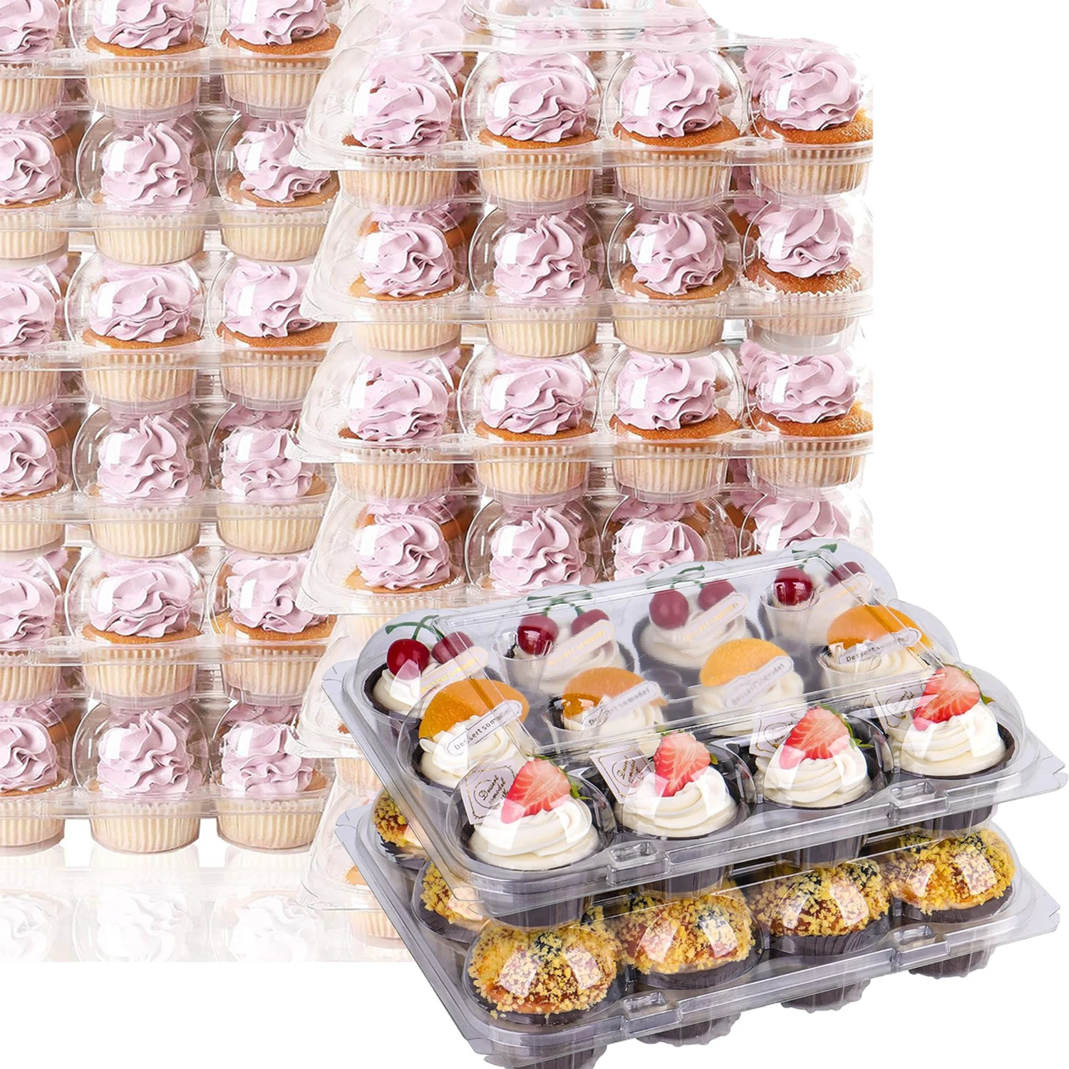 4/6/12/24 Count Cupcakes Box Tray Container Cake Carrier Muffin Storage Tall Dome Lids