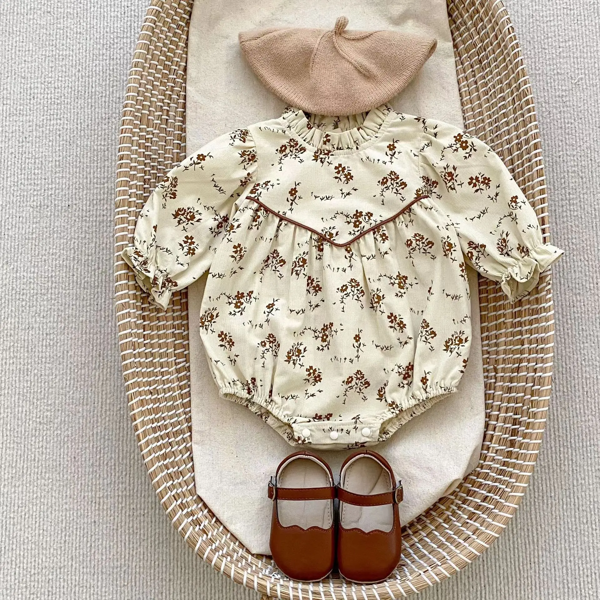 용수철 여아용 귀여운 공주 롬퍼, 꽃 프린트 롬퍼 바디 슈트, 생일 점프수트, Onesies 3T