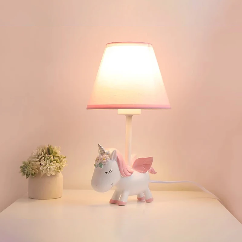 Cute Children's Room Table Lamps Pink Blue Unicorn Lamp LED Modern Warm Princess Room Baby Room Girl Bedroom Bedside Table Light 2