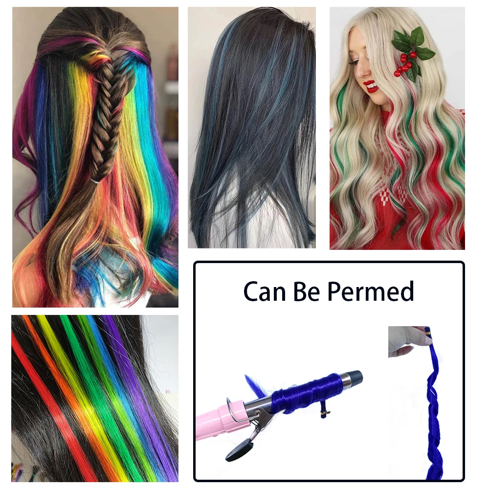 1 Pack 10 Strands Synthetic Feather Hair Extensions, Human Hair Extensions for Women 16 inch Hairpieces Not Real Feather Hair Extensions Colorful