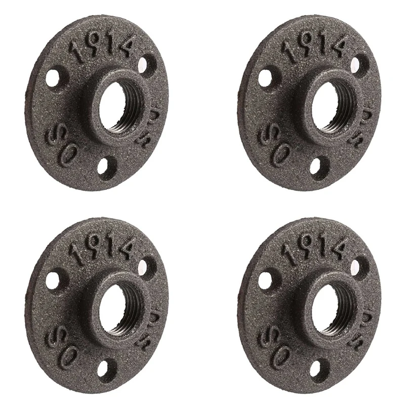 

4Pcs 1/2 Inch Black Cast Iron Pipe Fittings Floor Flange BSP Threaded