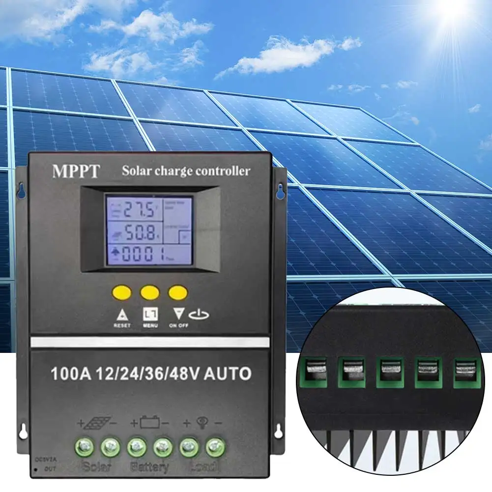 100A MPPT Solar Charge Controller Intelligent Regulator LCD Dual USB 12V/24V/36V/48V for Lead-Acid Lithium Solar Panel Battery ﻿
