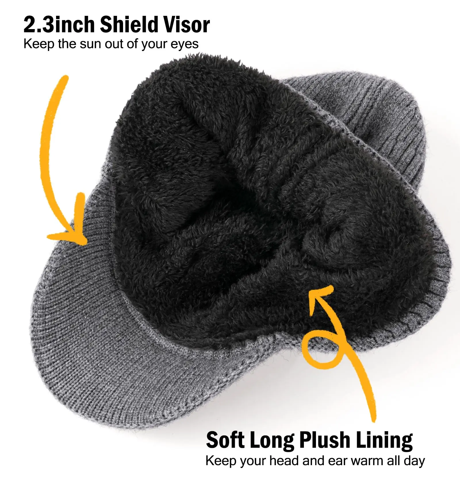 Winter Beanie with Brim and Ear Flaps, Outdoor Warm Fleece Lined Knit Hat Stocking Caps for Men Women