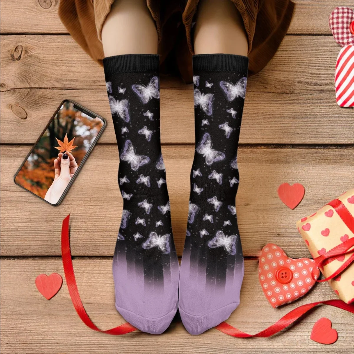

Fashion Gradient Fantasy Transparent Butterfly for Gift Woman Socks Novelty Cartoon Convenient Breathable Middle Tube Sockings