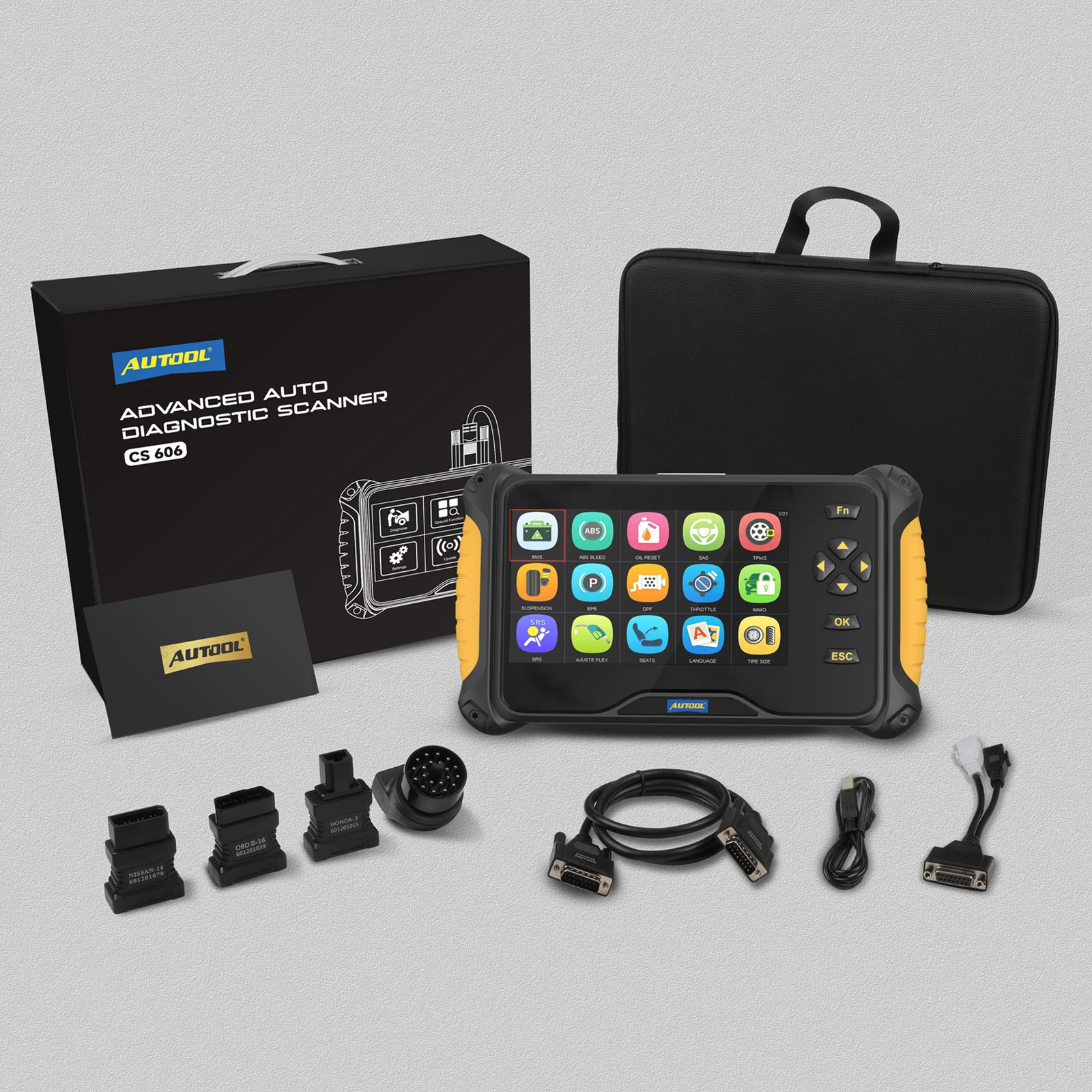 AUTOOL CS606 자동 obd2 스캐너 obdii 진단 도구 21 재설정 엔진 abs srs sas epb dpf 헤드 램프 코드 리더 스캔 도구