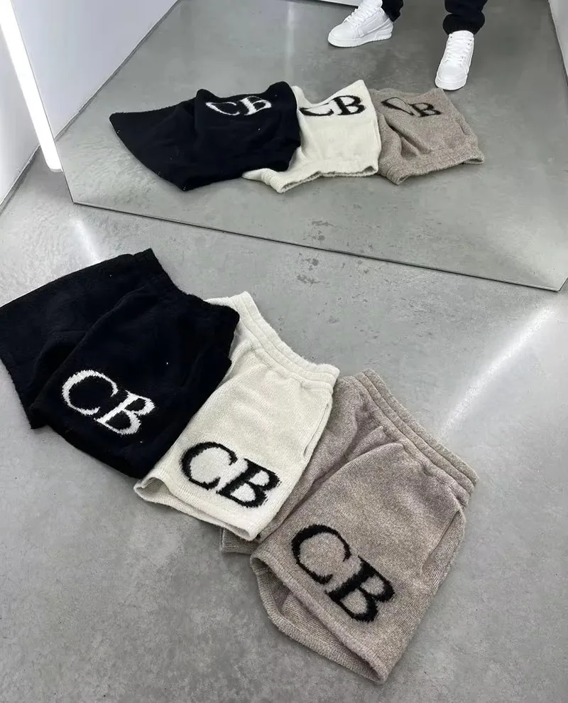 25SS Heavy Fabric Classic CB Logo Jacquard Knit Shorts 1:1 Top Quality Men Women Oversized Black Gray Apricot Breeches 6