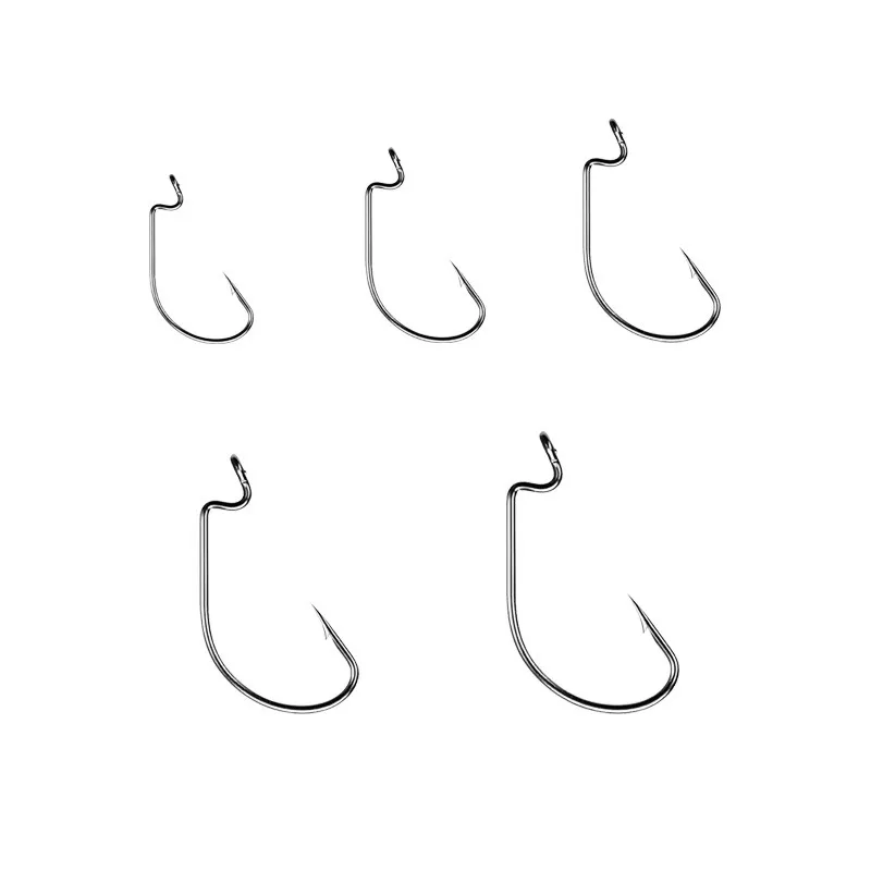 50Pcs/Box Fishing Hooks Set Jig Crank Barbed Hook High Carbon Stainless Steel Wide Gap Offset Fishhook Soft Worm Sea Hook Tackle