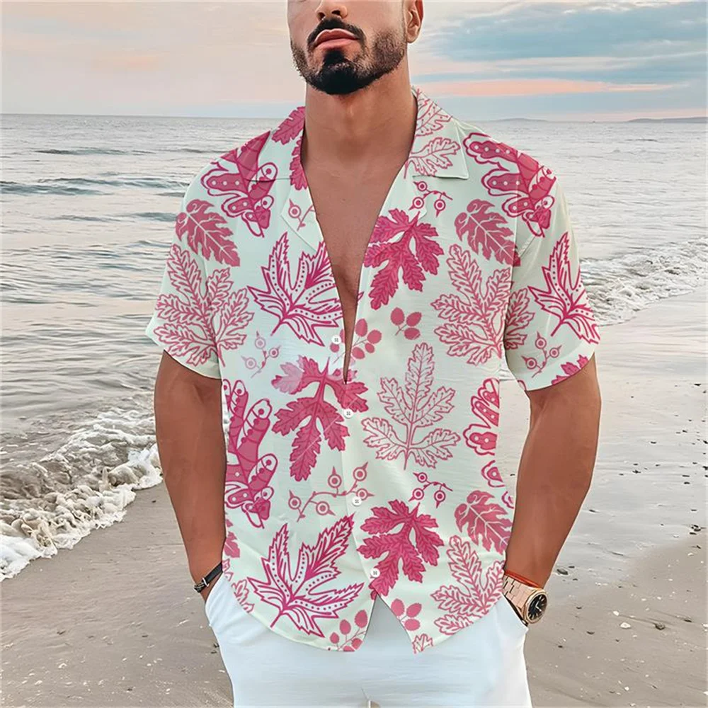 Summer men's casual short sleeved shirt Beach Plant flower 3D printed Hawaiian lapel 2024 New 4