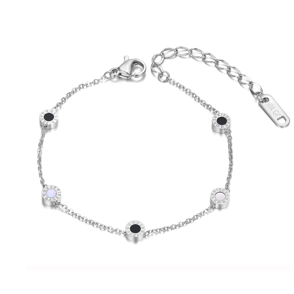 Titanium Steel Bohemia Shell & Acrylic Chain Link Bracelets JB20027 for Women Girl Trendy Roman Numerals Charm Bracelet bracelet jewelry