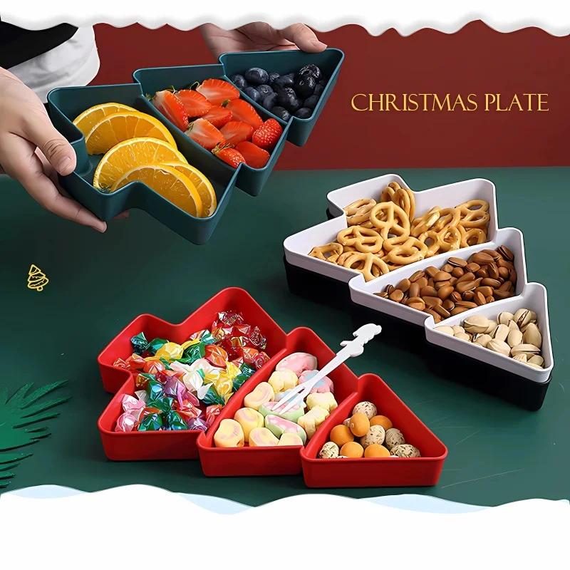 

Creative Christmas Tree Shape Candy Snack Nuts Dried Fruit Plastic Plate Snack Plate Bowl Breakfast Tray Wedding Party Dessert