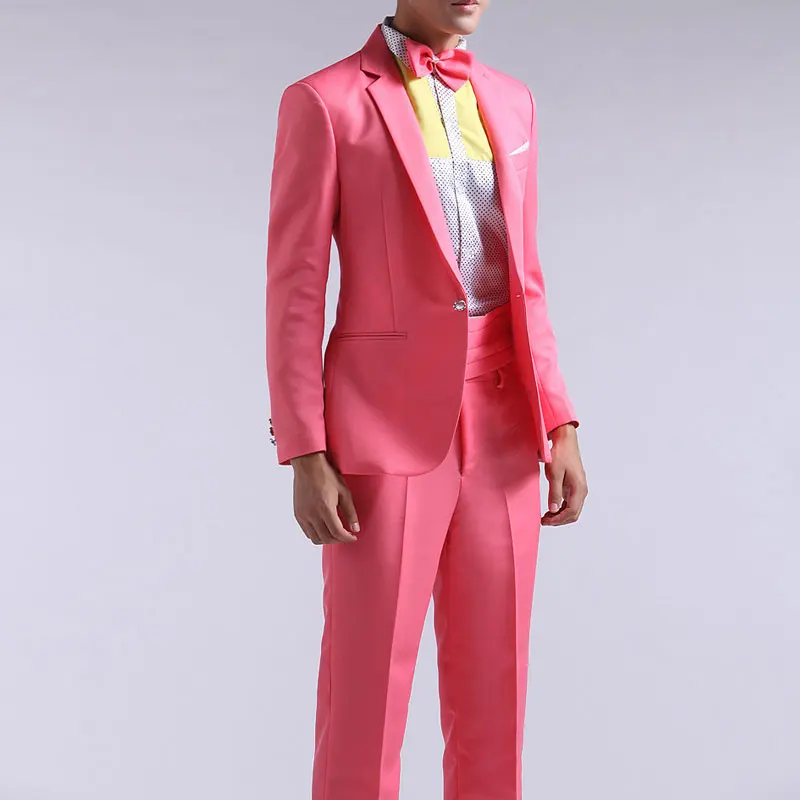 Mens Suit New Long-sleeved Men's Suits Pants Hosted Theatrical Tuxedos Wedding Prom Male Red Yellow Blue Formal Regular Clothes