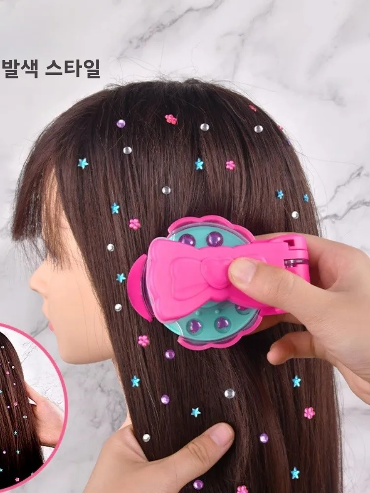 어린이 자동 매직 다이아몬드 헤어핀 다이아몬드 도구 Y2K 헤어 라인스톤 머신 장난감 자동 브레이드 헤어 스타일링 도구