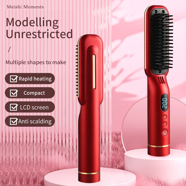 Wireless Wet & Dry Hair Straightening Comb PTC Heated Ceramic Coated Anti-Hot Temperature Controlled Hair Care & Styling Comb