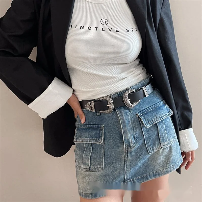 New Spicy Girl Doppia Testa Fibbia ad Ago Pantaloni Stile Semplice da Donna Cintura Tendenza Moda 23 Stagioni_voghion.com