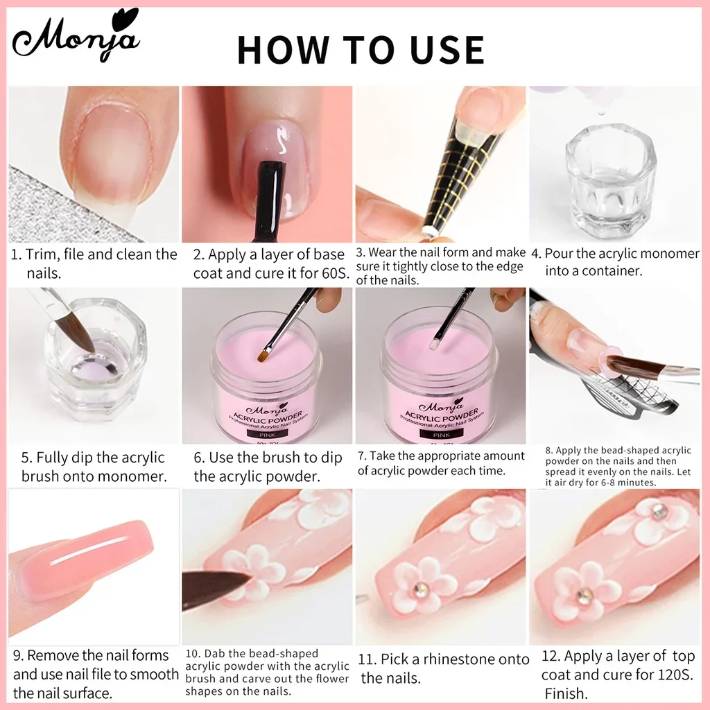 Monja 30g/60g Acrylic Powder False Nail Art Tips Extension French 3D Carving Crystal Builder Salon Home DIY Manicure Tools nail powder,manicure tools,acrylic nail powder,nail tools
