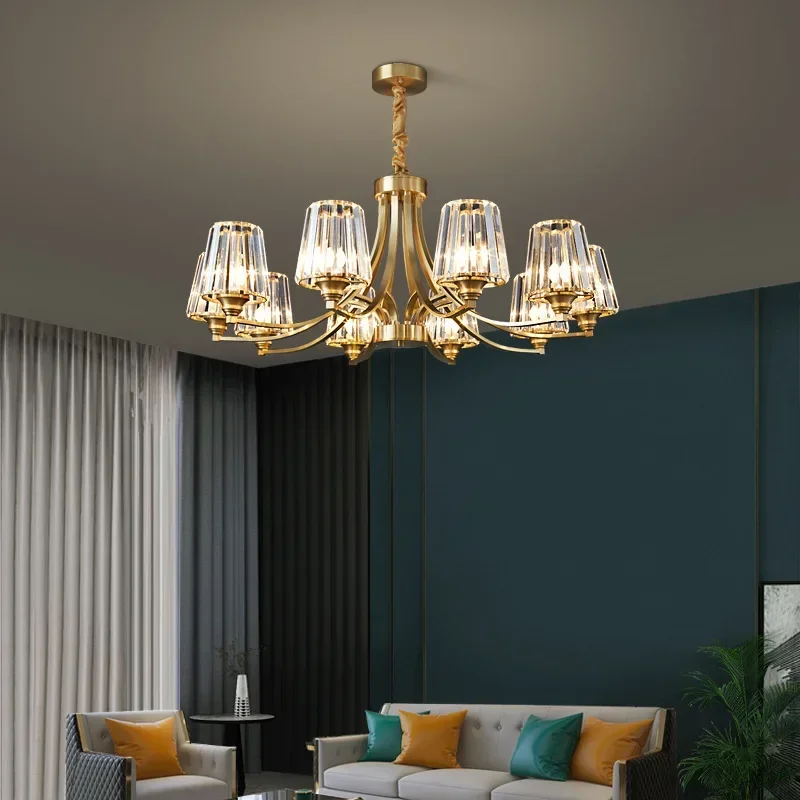 

Postmodern Crystal Chandelier for Living Room Bedroom Dining Room Luxury American Copper Pendant Light Home Lighting Fixture