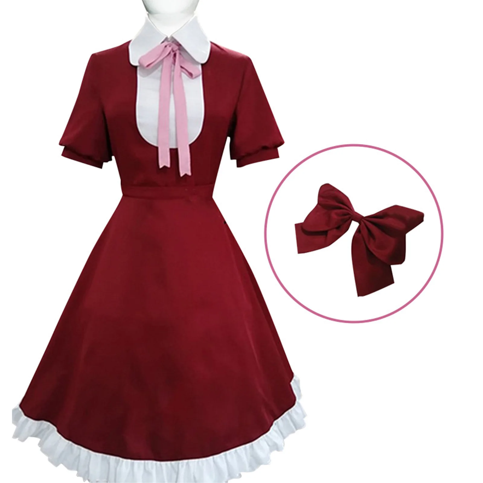 

Anime Bungo Stray Dogs Alice Cosplay Costume for Adult Women Red Short Sleeve A Line Dress Hairpin for Summer Party Halloween