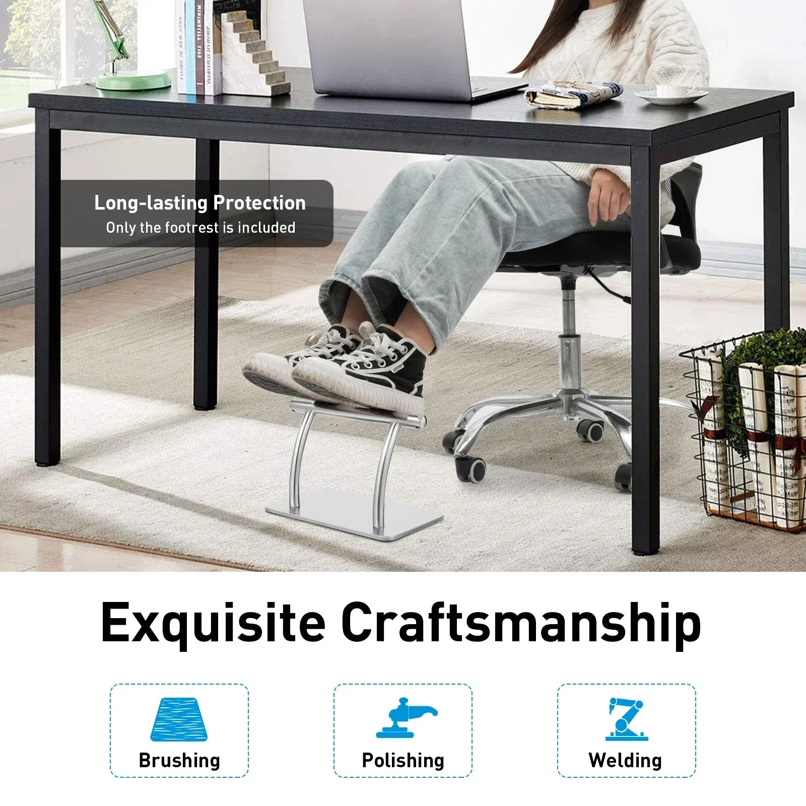 Stainless Steel Foot Rest for Under Desk at Work, Salon Footrest for Barber Chair,Under Desk Footrest for Home Office Barbershop