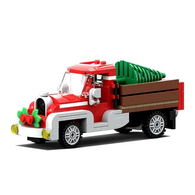 189PCS MOC Building Block Assembled Winter Village Old Truck Transporting Christmas Tree Winter Scene child Toy Christmas Gift 2