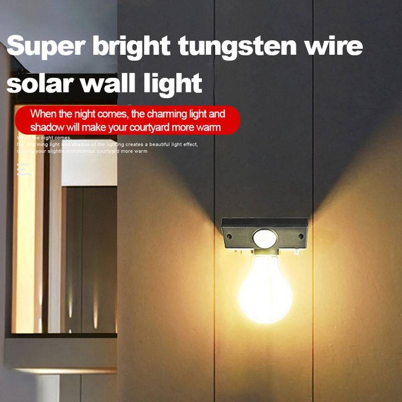 Solar LED Tungsten Filament Bulb Lamp COB Bulbs Light Control Human Body Induction Wall Lamp Waterproof IP65 For Outdoor Garden