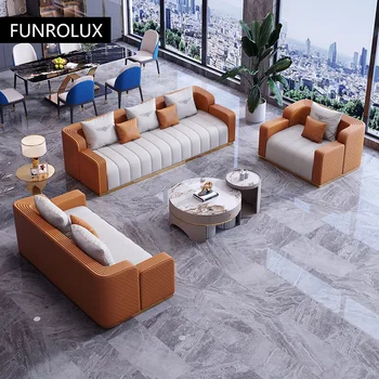 Combinazione di divani in pelle di lusso leggero Design moderno e minimalista Divano per tre o quattro persone di fascia alta Mobili per soggiorno