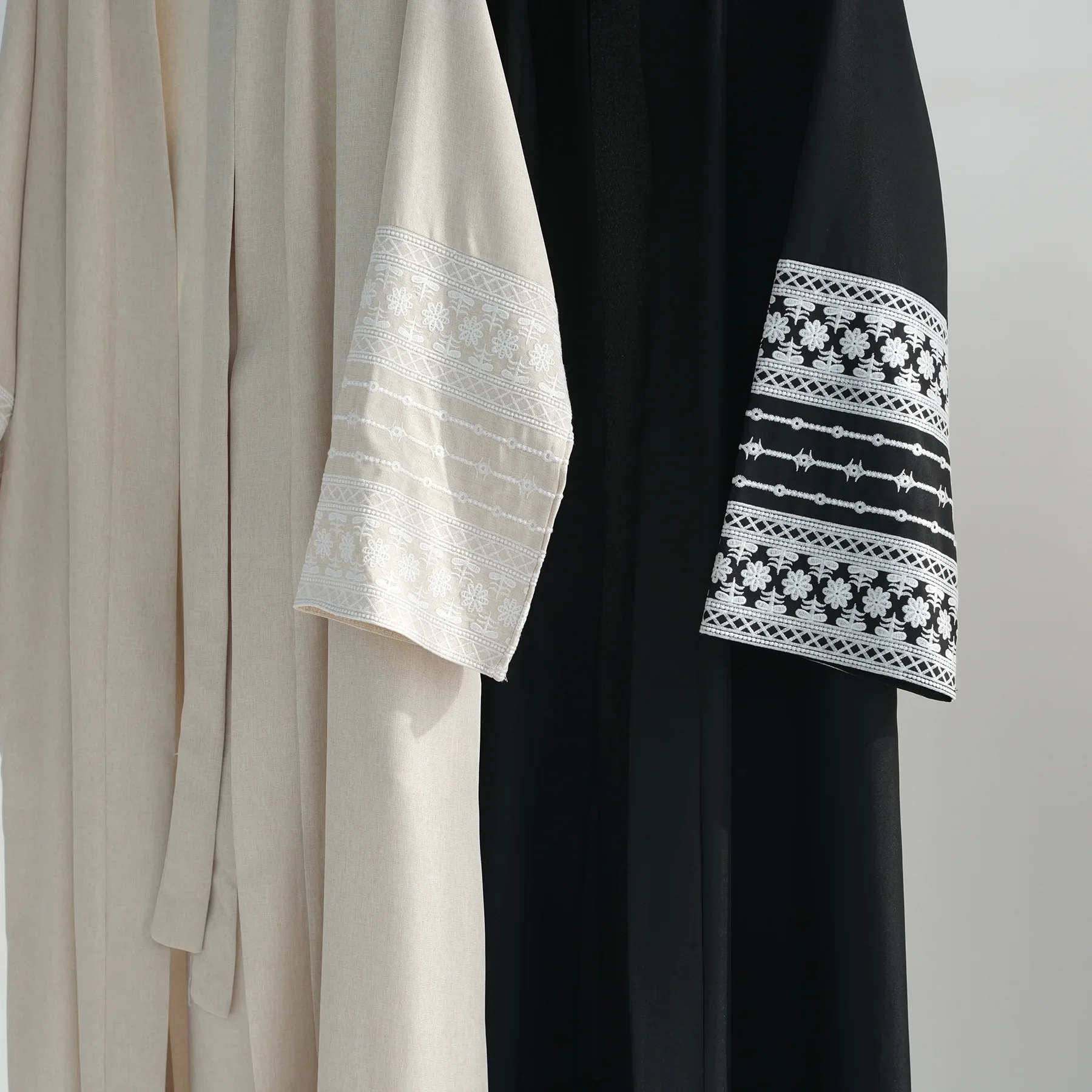 Embroidery Cotton Linen Open Abaya Kimono Muslim Coat Abayas for Women Dubai Luxury Turkey Kaftan Dress Ramadan Islamic Clothes