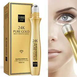 24K Gold Bright Eye Roller Eye Cream Hydrating Moisturizing Removal Anti Eye 15ml Care Serum Dark Eye Circles E6C3