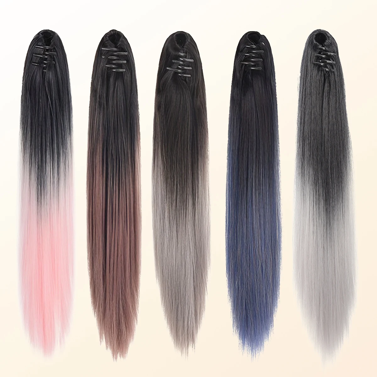 20-inch synthetic gradient ponytail wig women's ponytail clip fake ponytail heat-resistant straight hair wig natural