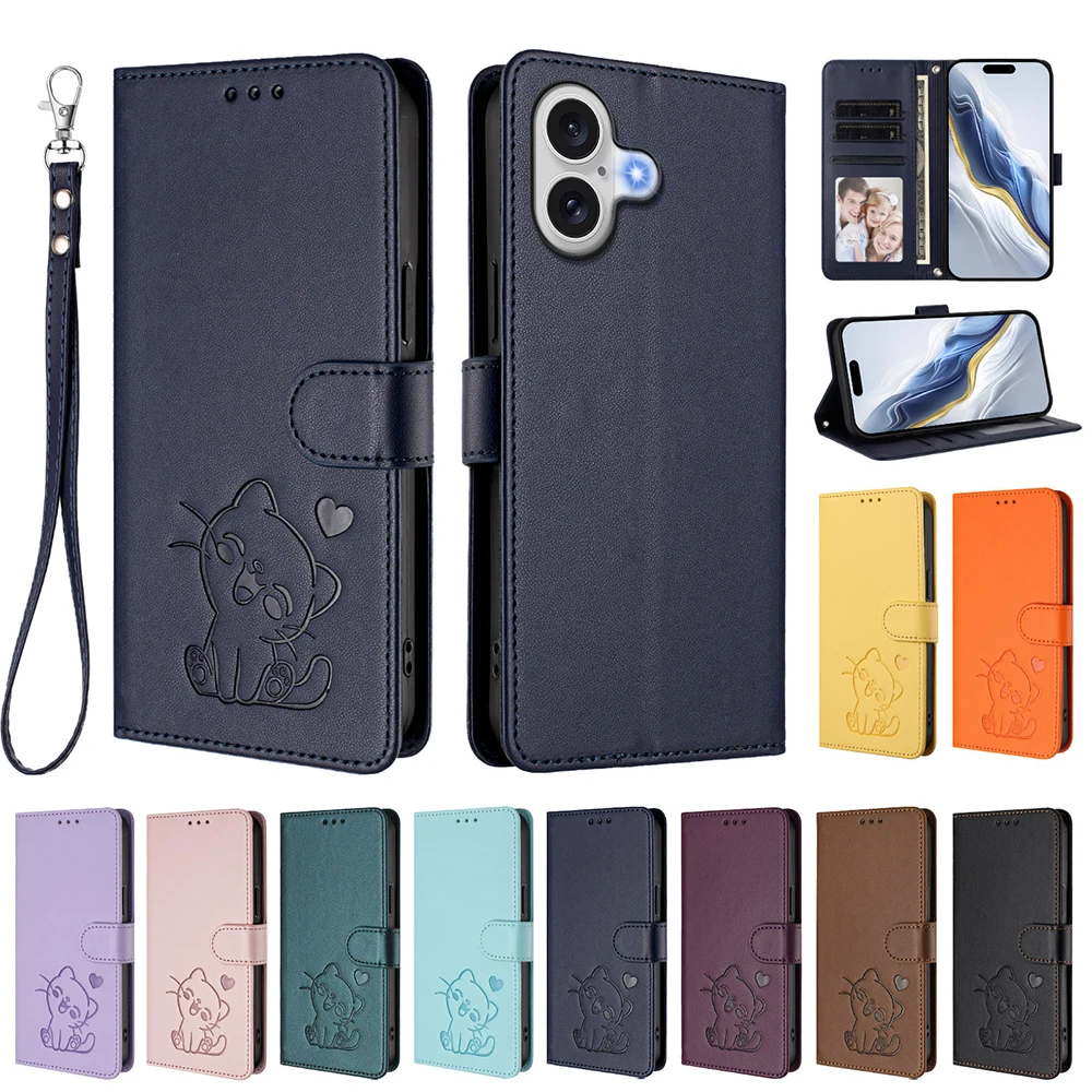 Adorable Cat Design Leather Wallet Case with Stand and Card Slot