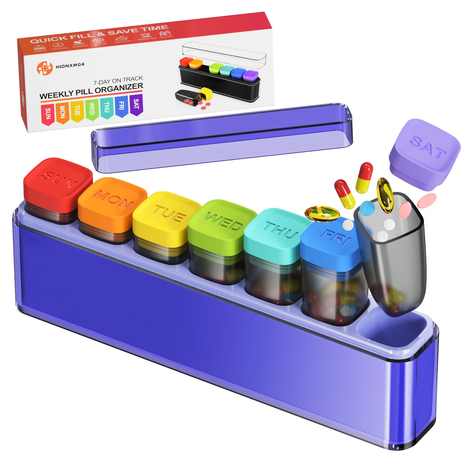 Compact Pill Organizer Travel Case | Detachable Daily Dispenser with Color-Coded Compartments