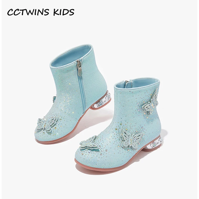 

Girls Princess Boots 2023 Autumn Toddler Kids Fashion Brand Chelsea Middle Calf Boots Children Butterfly Crystal Glitter Shoes