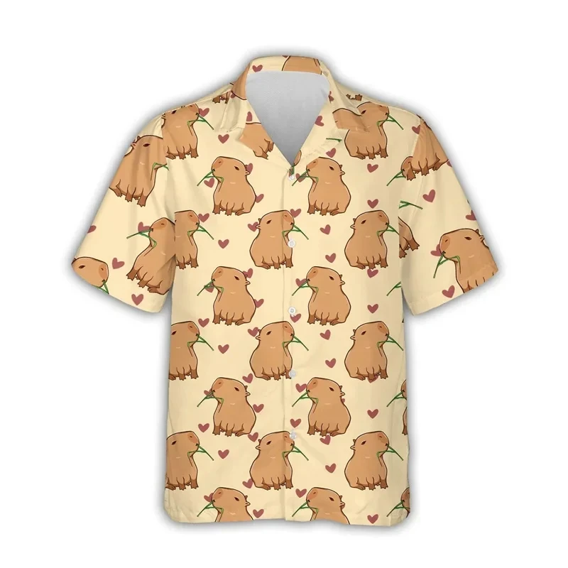 thumbnail image 1 of Camisa con estampado de capibara kawaii para hombre, camisa hawaiana de manga corta con solapa, estilo playero, estilo hawaiano, para hombre, 1 of 4