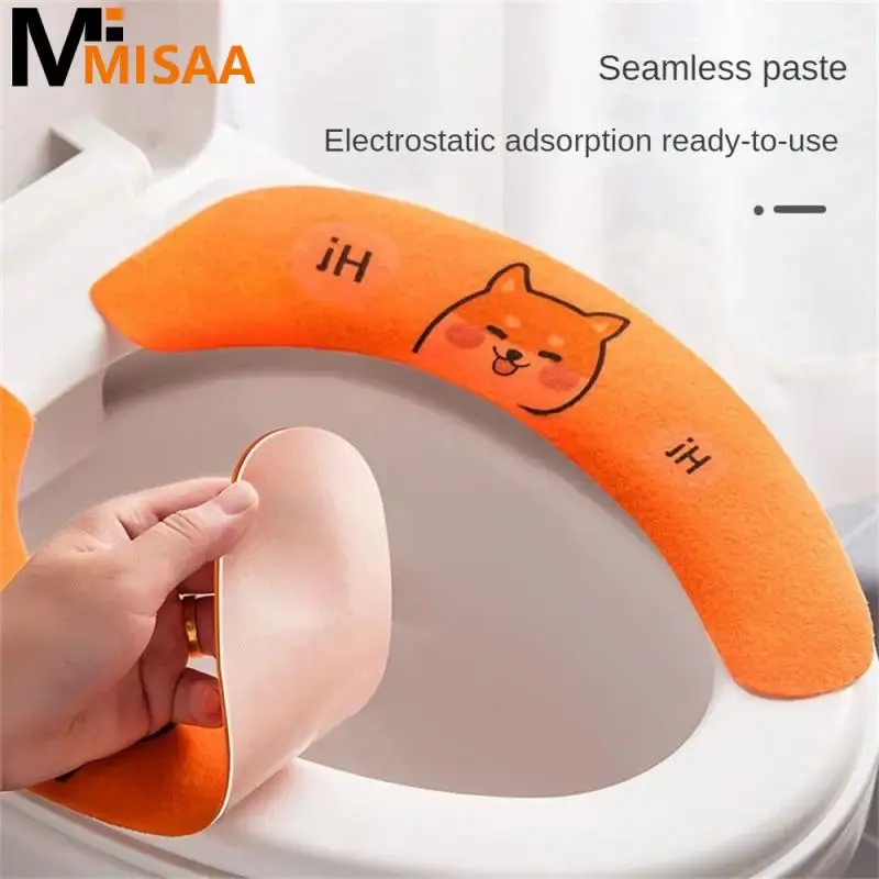 1 Pair Paste Toilet Seat Cover Cartoon Washable Bathroom Toilet Seat Pad Cute Reusable Soft Thick Sticky Closes Tool Seat Mat