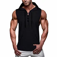 New Gyms Clothing Mens Bodybuilding Hooded Tank Top Soild Color Sleeveless Vest Sweatshirt Fitness Workout Sportswear Tops Male - Image 4