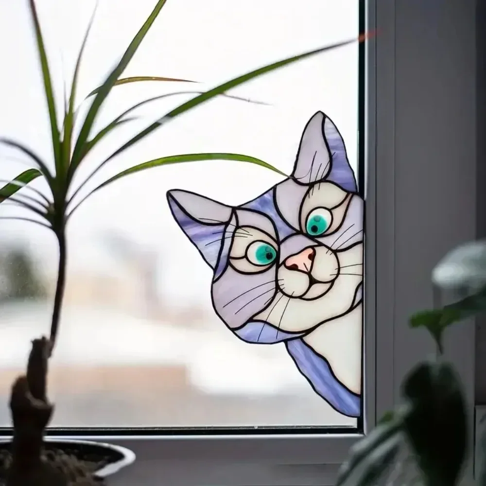 Cute Cat Glass Window Self-adhesive Stickers, Waterproof Moisture-proof Glass Film Bedroom Living Room Car Window Decoration 2