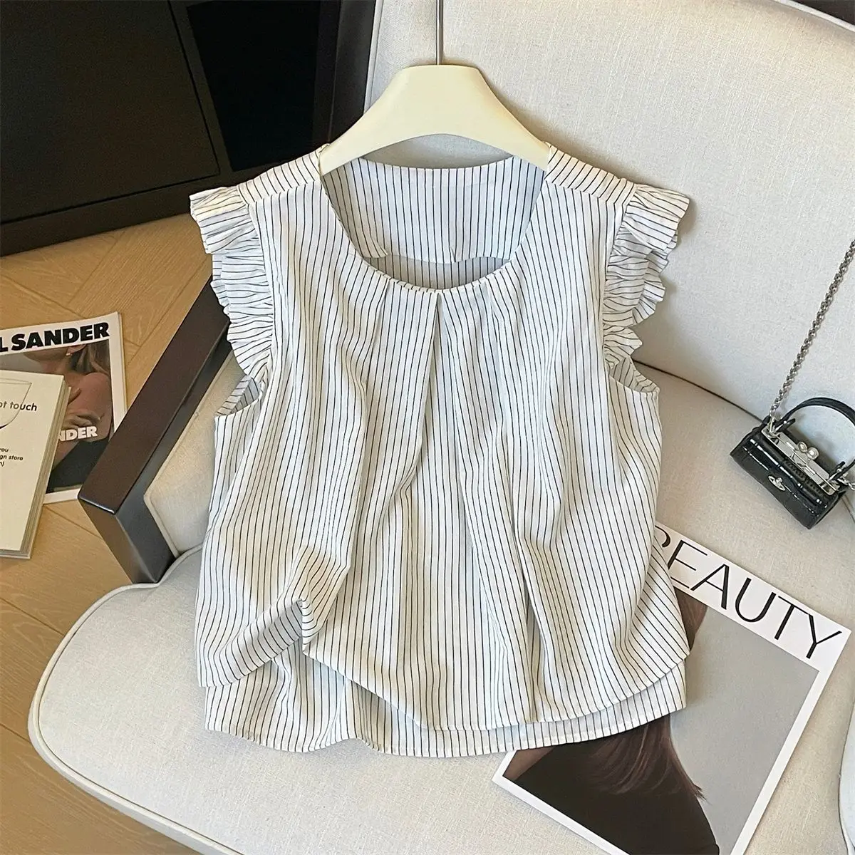 

Лето 2024, женская элегантная майка, модная полосатая Повседневная Блузка в Корейском стиле для молодых женщин, женский топ