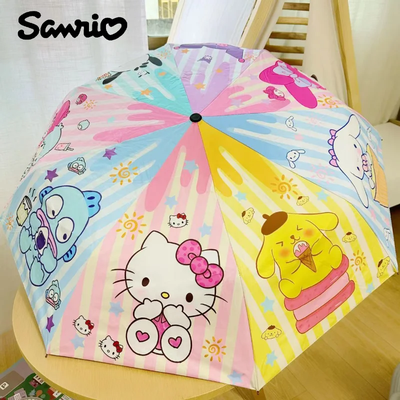 Kawaii Sanrio Hello Kitty Automatic Umbrella Kuromi Cinnamoroll Girl Student Anime Cartoon UV Protection Folding Parasol Gifts