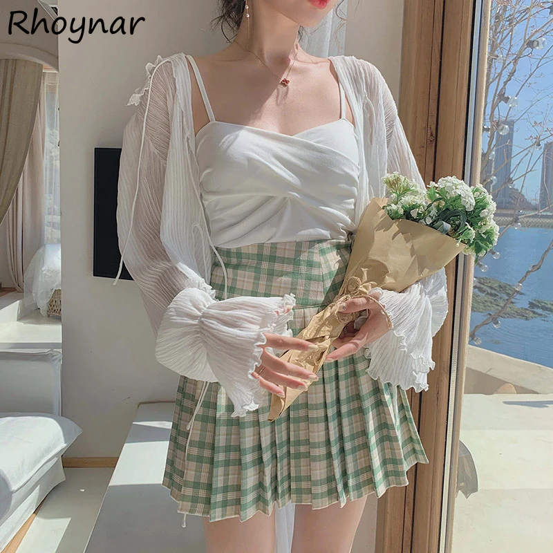 

Blouses Women Long-sleeve Summer Solid Sun-proof Students Fashion Casual Crop Top Female Clothing Ulzzang Office Lady Simple New