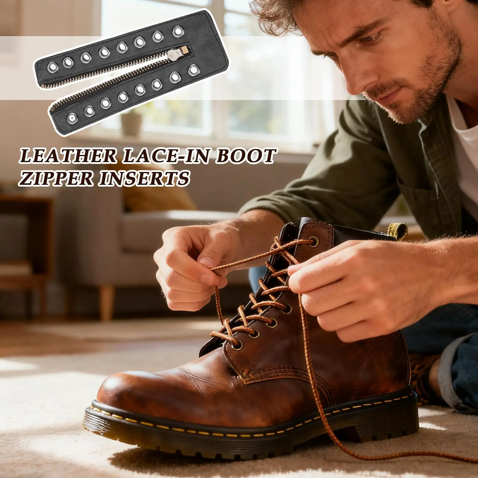 Lace In Boot Zipper 2 Pieces 8-Eyelets Boot Zipper Sneakers No Tie Laces for Work Running Athletic Golf Adults Women Men Seniors