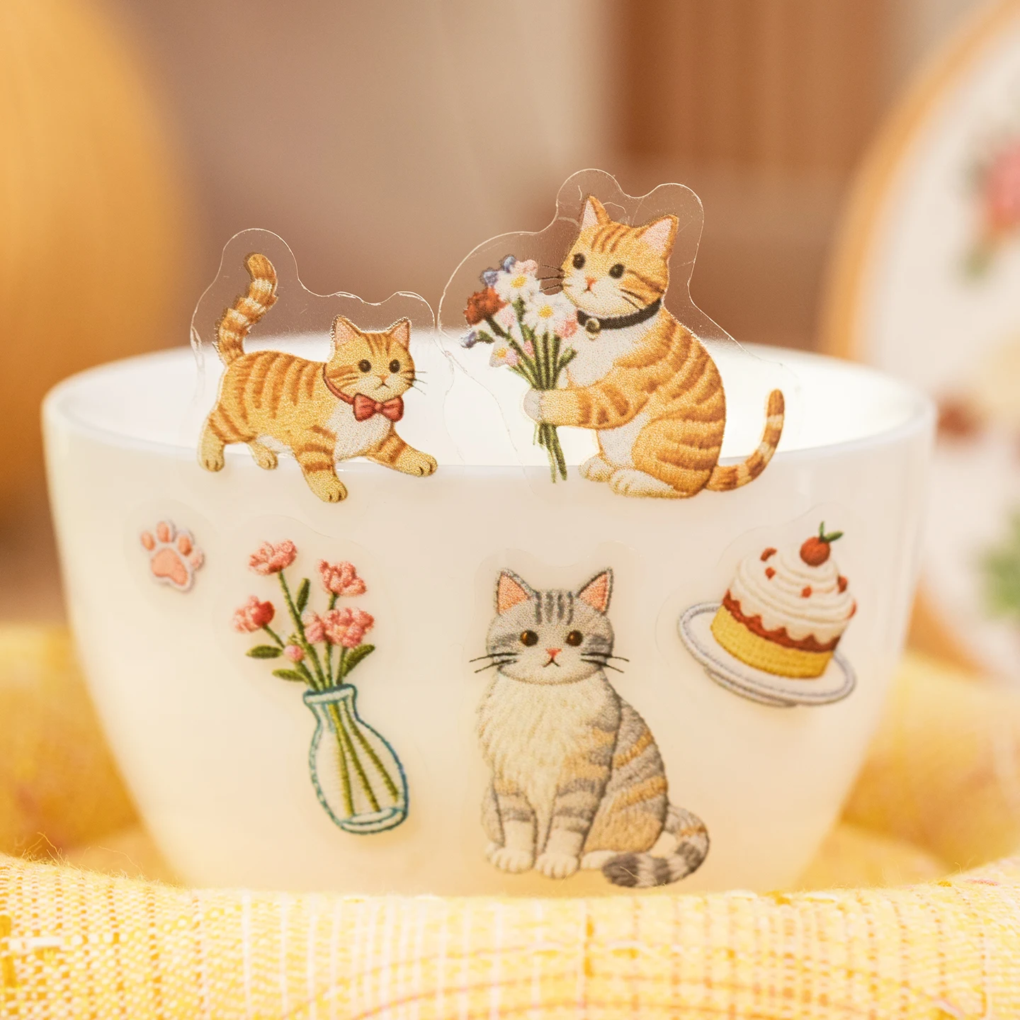 2개입 귀여운 고양이 생활 PET 스티커, 수채화 새끼 고양이 데일리 스크랩북킹 데칼