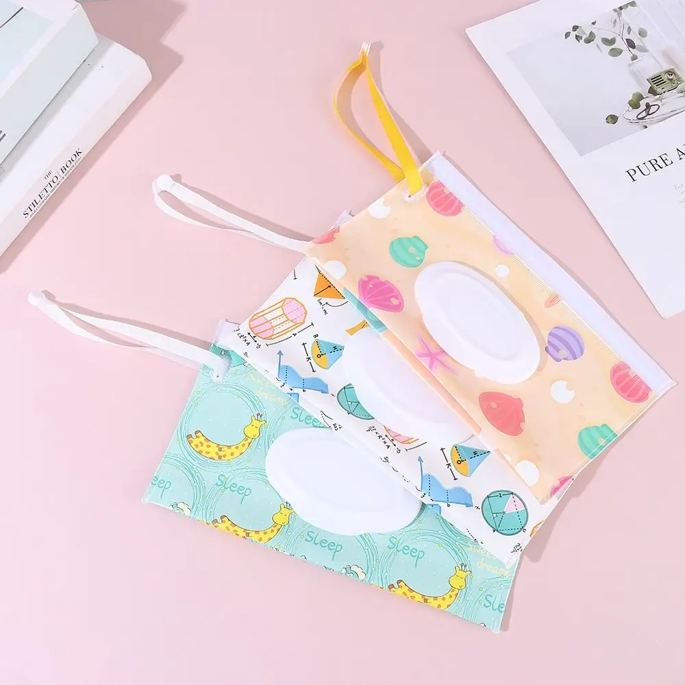 Reusable EVA Baby Wet Wipe Bag Cute Wipes Holder Case Flip Cover Snap-Strap Refillable Wet Wipe Pouch Outdoor Useful Tissue Box 2
