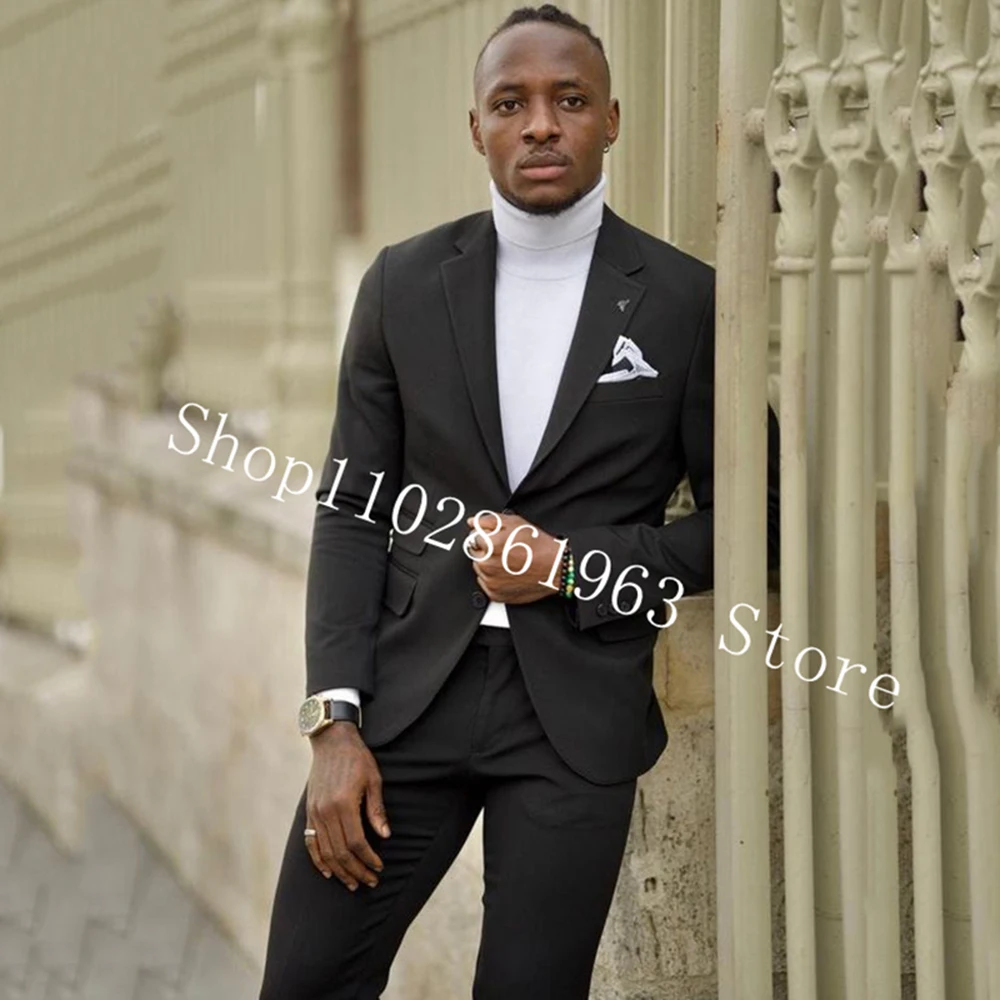 New Arrival Men Suits Slim Fit Notched Lapel Two Buttons 2 Pieces Best Men Groom Tuexdos For Wedding Blazer Pants Costume Homme