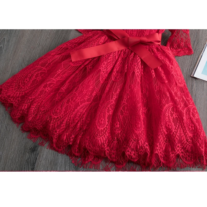 Girl Spring Dress Kids Dresses For Girls Cotton Casual Wear Lace Embroidery 3-8T Flower Long Sleeve Kids Clothing
