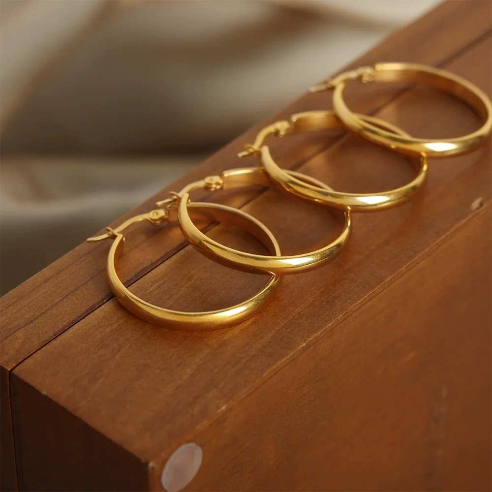 Runde Edelstahl Große Ohrringe für Frauen Hip-Hop Neue Weibliche Creolen Luxus Schmuck Freundin Geschenk Großhandel – Detail 17