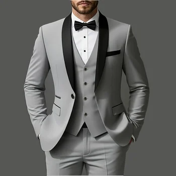 Men's 3pcs Suit Set, Jacket + Vest + Pants, Fashionable High-Quality, Suitable for Weddings, Parties and Formal Occasions 1