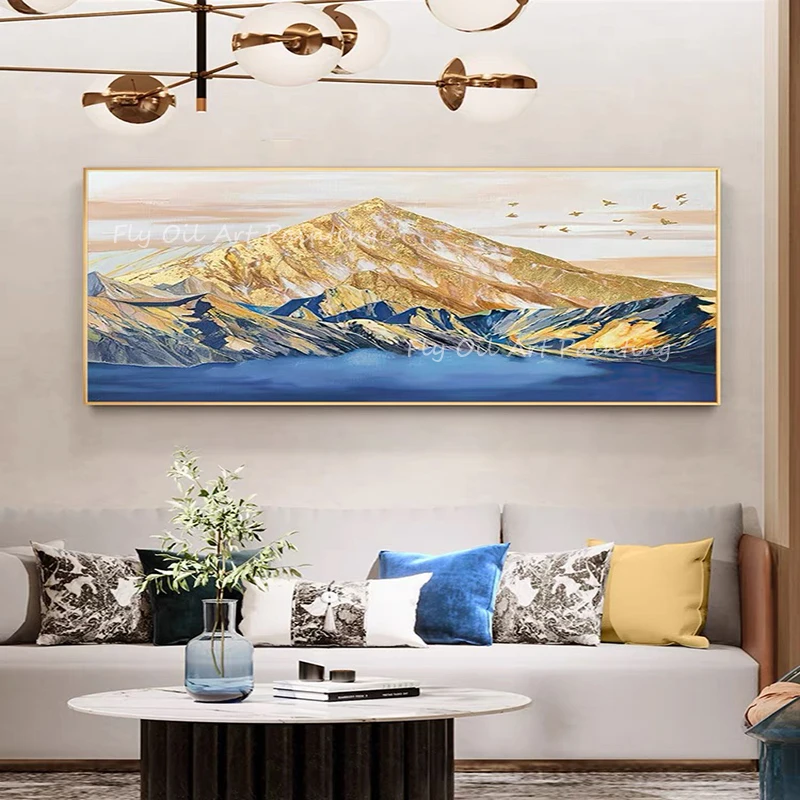 

Картина маслом, современные картины ручной работы, Золотая фольга, пейзаж, горы, текстура, художественная картина для украшения дома