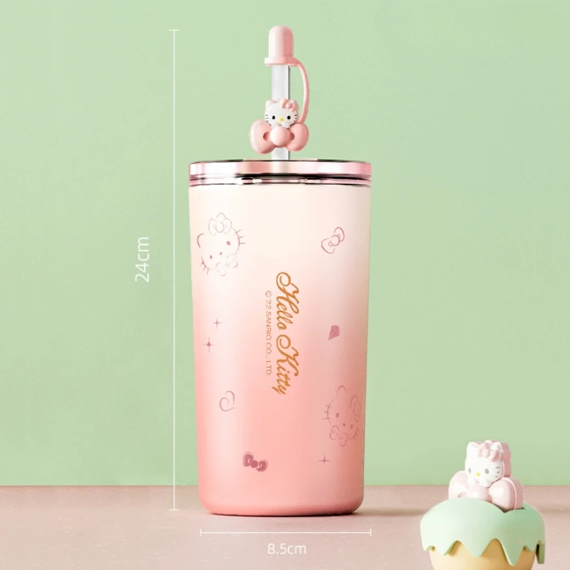 Kawaii Sanrio Hello Kitty Children's Water Cup Cartoon Students Portable  Vacuum Water Cup Stainless Steel Straw Insulation Cup - AliExpress