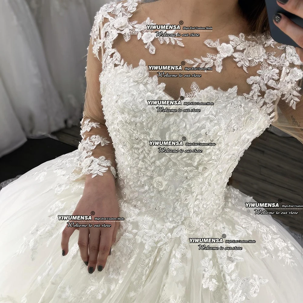 modest wedding dresses Classic Princess Ball Gown Bridal Women Marriage Wedding Dress Plus Size Full Sleeves Lace Appliques Beaded Dresses Robe Mariee short wedding dresses