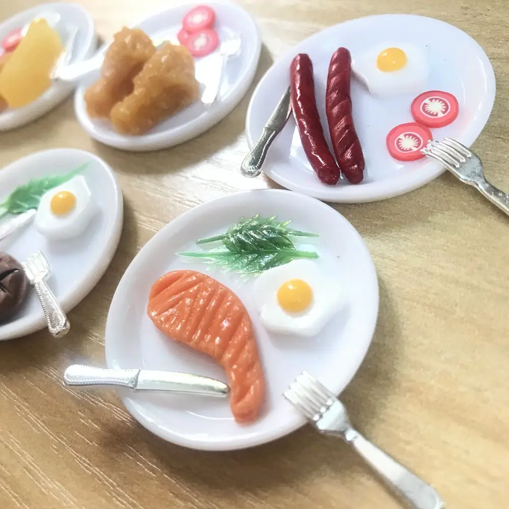 1 Set 1/12 Scale Miniature Wine Steak Pretend Food Set for Blyth OB11 1/6 BJD Dollhouse Kitchen Play Toys Accessories 4